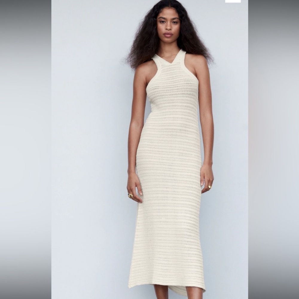 Mango Halter-neck crochet dress.